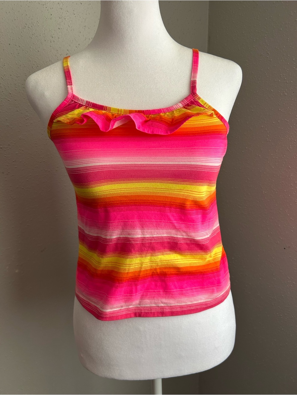 Striped Pink & Yellow Ruffle Tank Top - Picture 8 of 8